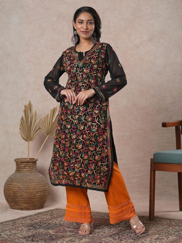 Ada Hand Embroidered Indian Chikankari Georgette Kurti Kurta with Slip for Women A90397 - Image 6