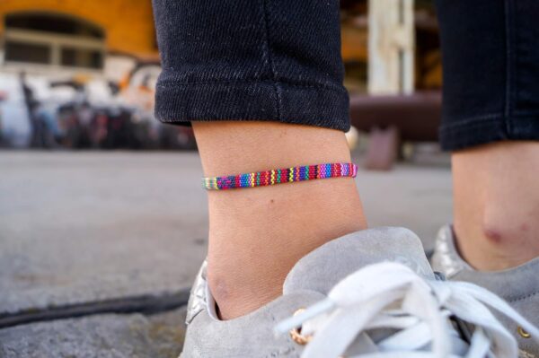 Boho Surfer Anklet Unisex - Ethnic Ankle Bracelet Women & Men - Handmade Beach Jewelry & Festival Accessories - 100% Waterproof & Adjustable - Thin String Rope Hippie Anklet (Deep Multi) - Image 2