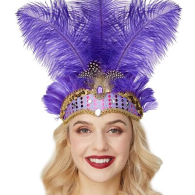 Gionforsy Carnival Headpieces for Women Show Girl Feather Headdress Mardi Gras Accessories 1920s Flapper Headband