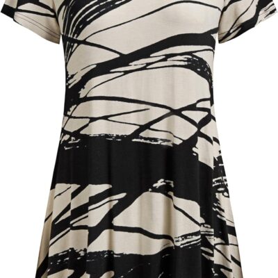 Nandashe Women Short Sleeves Tunic Shirts Casual Scoop Neck Floral Irregular Hem Blouses Tops