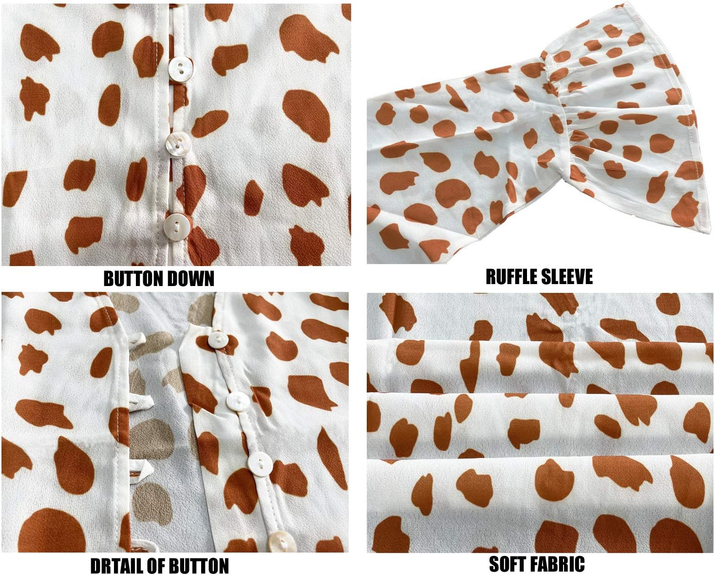 Kancystore Womens Button Down V Neck Tie Knot Front Tops 3/4 Sleeve Chiffon Casual Blouse Shirts - Image 3