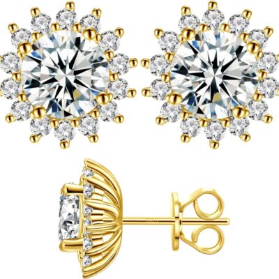 Moissanite Stud Earrings 0.2CT-8.0CT 18K Yellow Gold Plated D Color VVS1 Clarity Brilliant Round Cut Lab Created Diamond S925 Sterling Silver Hypoallergenic Stud Earrings Anniversary Day Gifts for Women Men