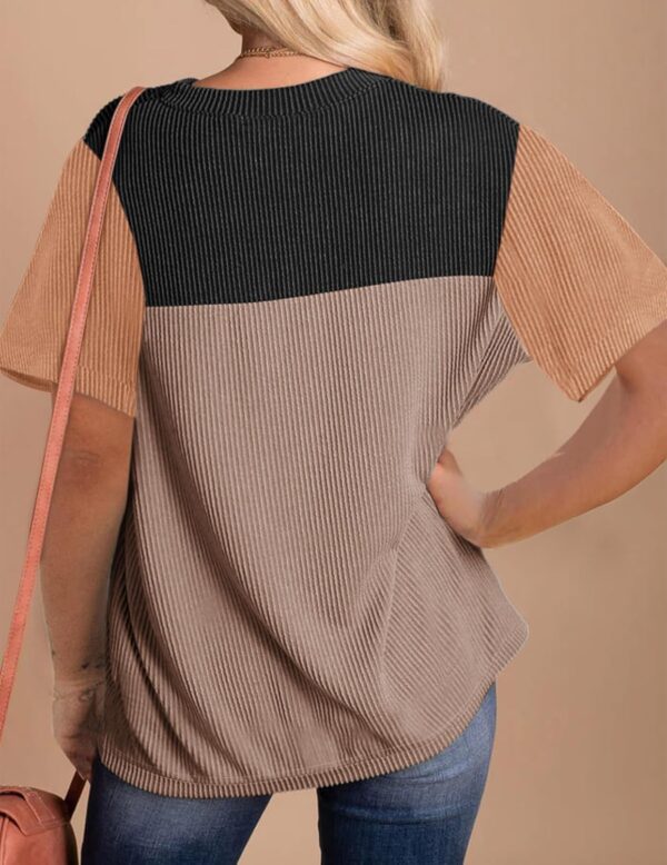 Zeagoo Womens Casual Shirts Color Block Tops Short Sleeve T Shirts Crewneck Knitted Summer Loose Blouses Tops - Image 5