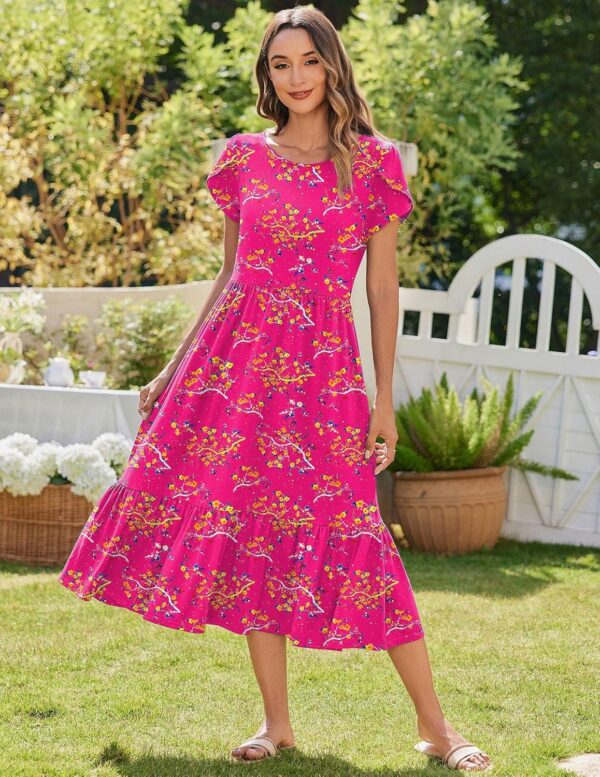 Zeagoo Women Summer Midi A Line Dress Short Sleeve Casual Flowy Tiered Beach Long Sundress with Pockets 2025 Vacation Travel - Image 2