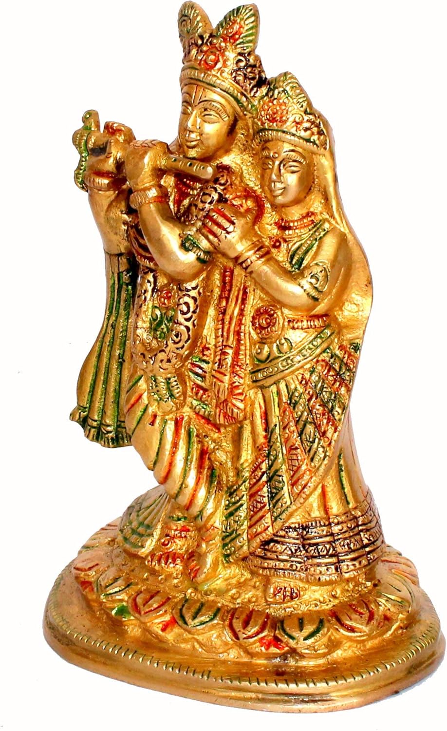 StonKraft - Radha Krishna Pair Murti Idol Statue Sculpture - Brass - 7" - Multicolor - Image 2