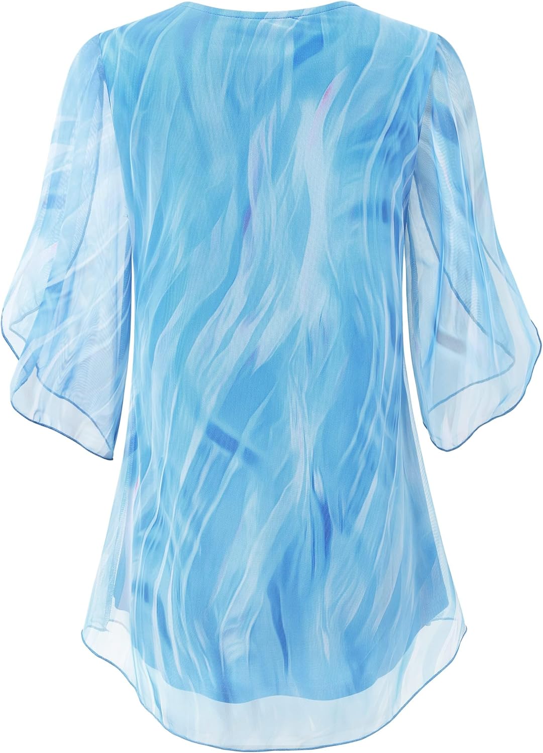 SeSe Code Womens Ruffle 3/4 Sleeve Mesh Blouses Loose Flowy Tops Stretchy Shirts - Image 2