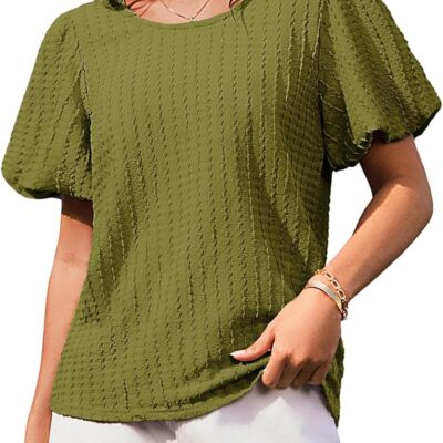 GRACE KARIN Women's Puff Sleeve Tops Summer Spring Crewneck Work Shirts Casual Blouse Fashion Outfits Basic Clothes 2025