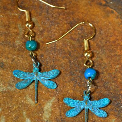 Elaine Coyne Verdigris Patina Delicate Dragonfly Dangle Earrings - Chrysocolla