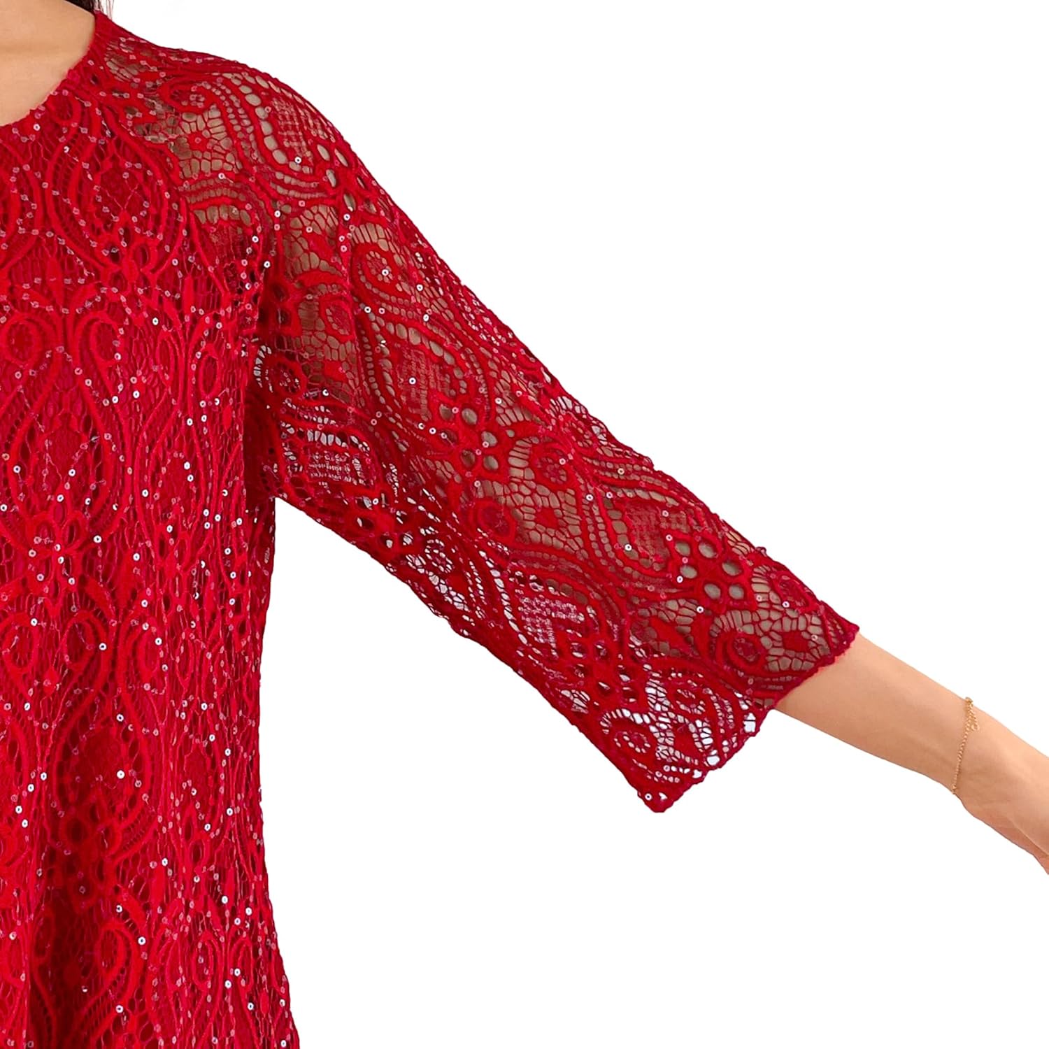 Brittany Black Women’s Lace Top Floral Print Tunic Knit Blouse - Image 3