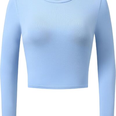 OThread & Co. Women's Long Sleeve Crop Top Comfy Thumb Hole Shirts Basic Stretch Layer