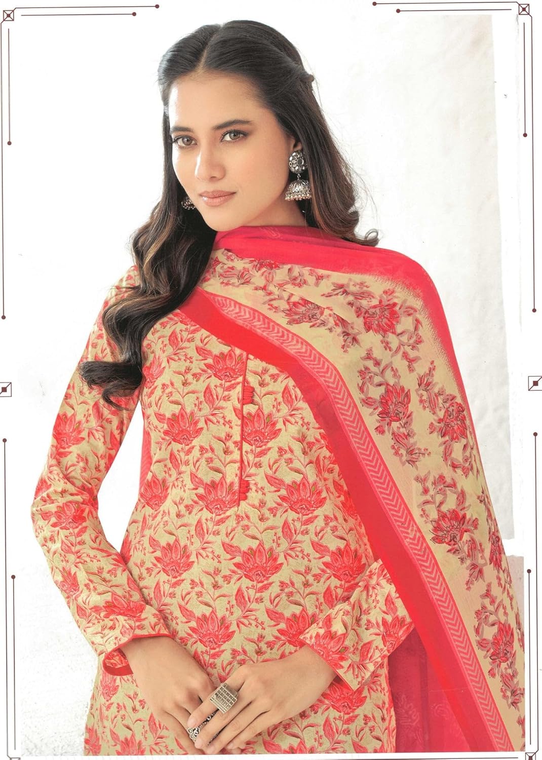 ladyline Women's Casual Cotton Printed Salwar Kameez with Chiffon Dupatta and Pants - Image 2