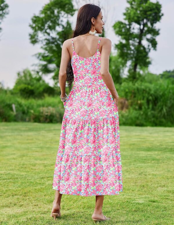 Zeagoo Womens Summer Long Dress Adjustable Spaghetti Strap Floral Casual Dress with Pockets Flowy Tiered Beach Sundress - Image 6