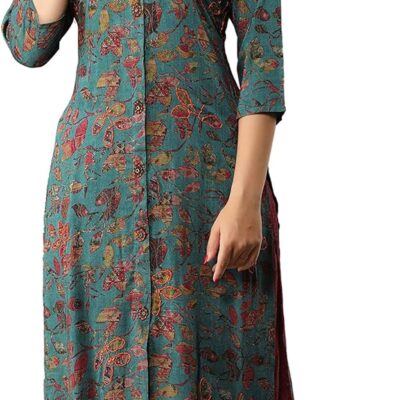 Women's Rayon Floral Print Straight 3/4 Sleeve Kurta Palazzo Set