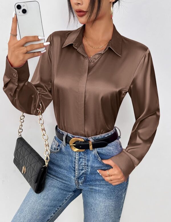 Zeagoo Satin Blouses for Women Casual Long Sleeve Button Down Silk Shirts Dressy Business Work Tunic Top - Image 2