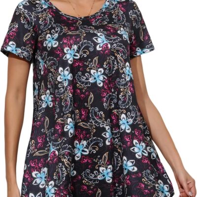 Tunic Tops for Women Plus Size Short Sleeve Crew Neck Swing Flare Loose T-Shirt Blouses to Wear with Leggings