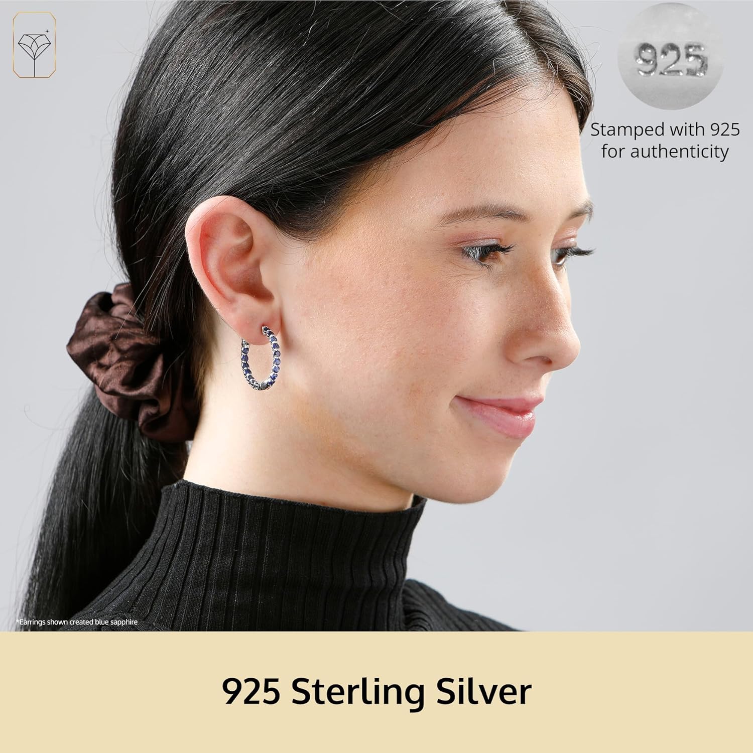 Gemstone Inside Out Hoop Earrings for Women in 925 Sterling Silver 1 Inch Diameter and 3mm Birthstone with Notched Post with Lock by MAX + STONE - Image 2