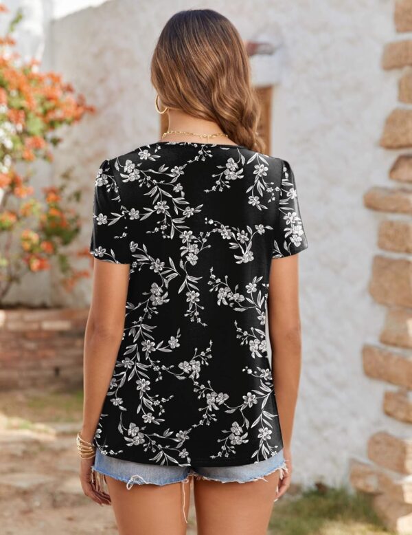 Zeagoo Women's Summer Tunic Tops Short Sleeve Floral Boho Casual T Shirts Pleated Crewneck Flowy Relax Fit Soft Blouses - Image 6