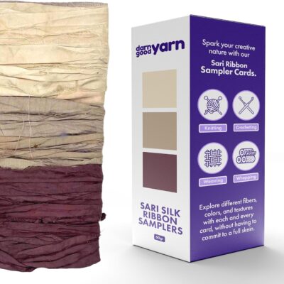 DARN GOOD YARN Recycled Sari Silk Ribbon Yarn Mystical Clear Quartz Dyeable 5 Yards Each of 3 Color Sample Card One of A Kind