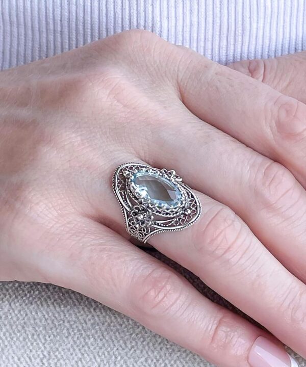 925 Sterling Silver Handcrafted Filigree Art Flower Pattern Woman Oval Statement Ring, Gift Boxed - Image 3
