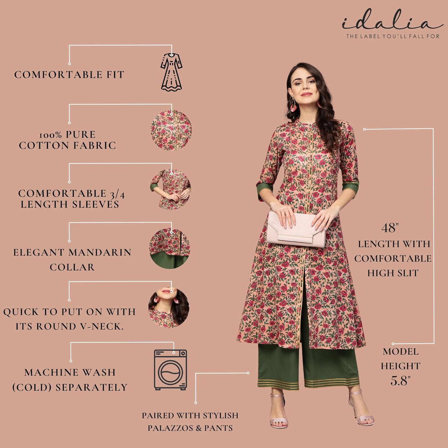 Idalia Women's Pink Floral Print Cotton Kurta Set - Image 6