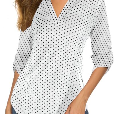 Halife Women's Roll Up 3/4 Sleeve Floral Print V Neck Tunic Blouses Tops Shirts