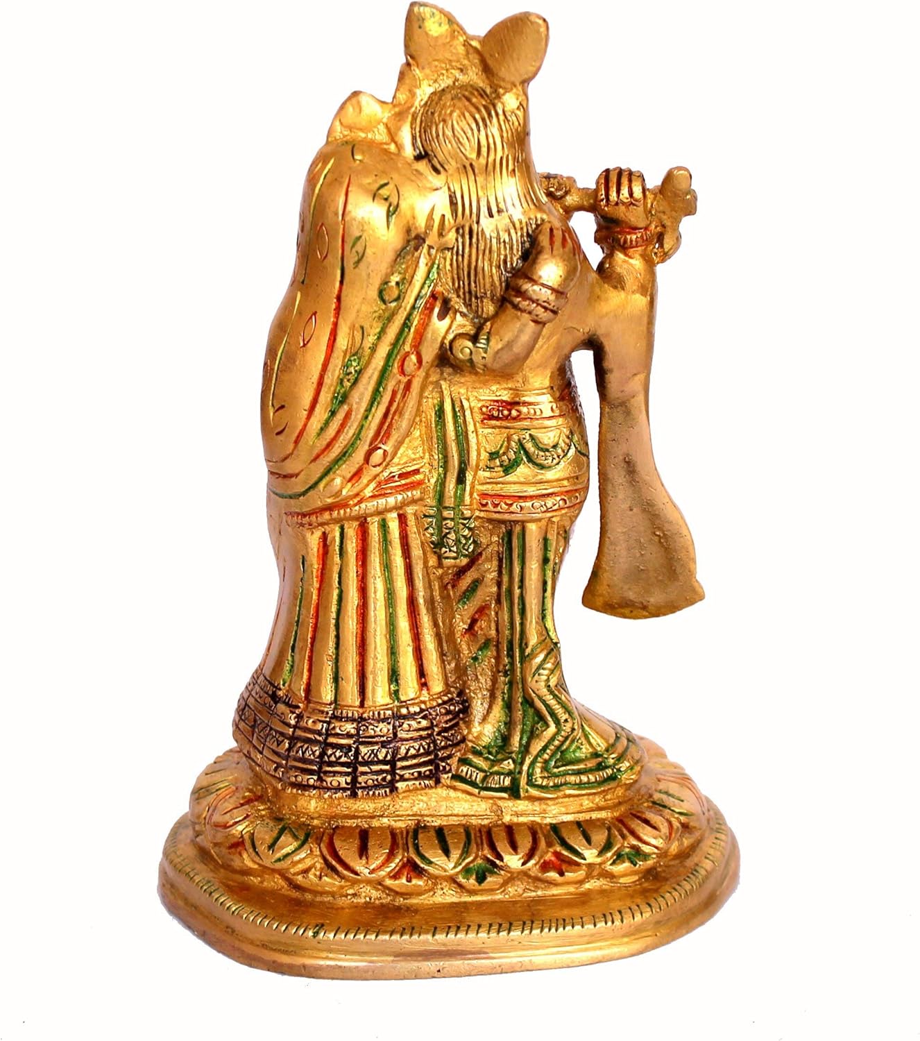 StonKraft - Radha Krishna Pair Murti Idol Statue Sculpture - Brass - 7" - Multicolor - Image 4
