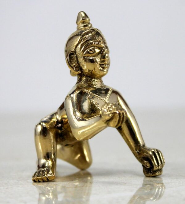 StonKraft Brass Krishna Laddoo Gopal Kanha Makhan Chor Statue Idol Murti Sculpture (Small Size) - Image 2