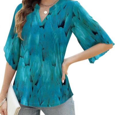 LUYAA Women's 3/4 Sleeve Blouses Tops V Neck Casual Dressy Double Layers Mesh Loose Fit Tunic Shirts