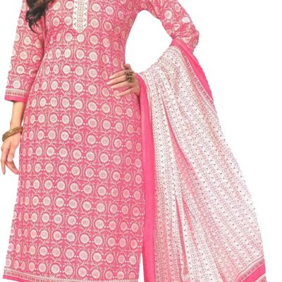ladyline Jaipur Cotton Ethnic Printed Salwar Kameez Suit with Cotton Dupatta and Pants