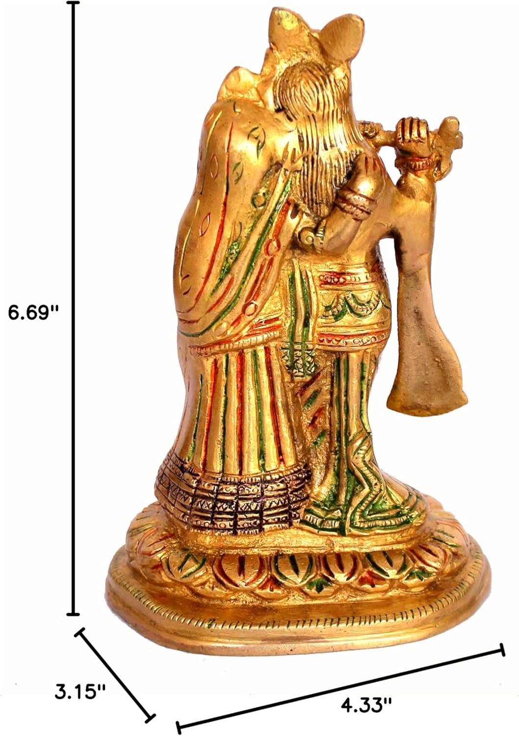 StonKraft - Radha Krishna Pair Murti Idol Statue Sculpture - Brass - 7" - Multicolor - Image 6