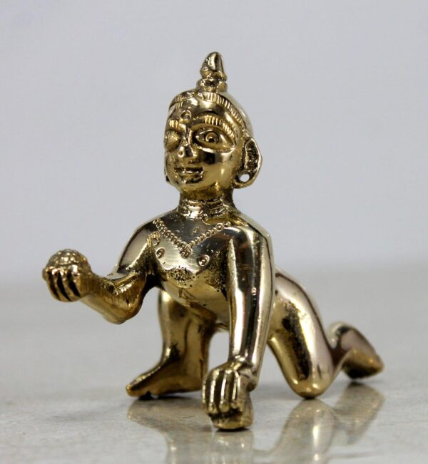 StonKraft Brass Krishna Laddoo Gopal Kanha Makhan Chor Statue Idol Murti Sculpture (Small Size) - Image 4