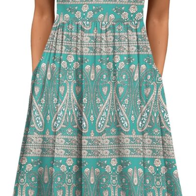HOTOUCH Women's Summer Short Sleeve A-Line Midi Dresses Casual Floral T-Shirt Dress Flowy Beach Sundress with Pockets