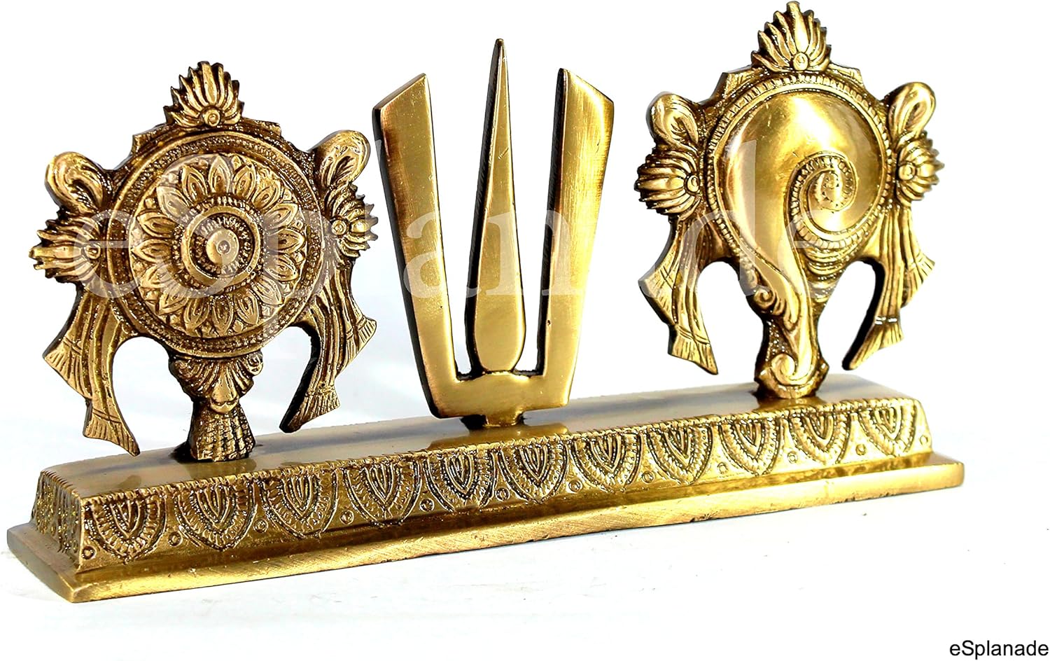 eSplanade Brass Shankh Chakra Namah Showpiece | Shankha Chakra Tilak | Shankha Gada Padma | Padmanabha Swami | Vishnu | Home Decor (8.75 Inches) - Image 2