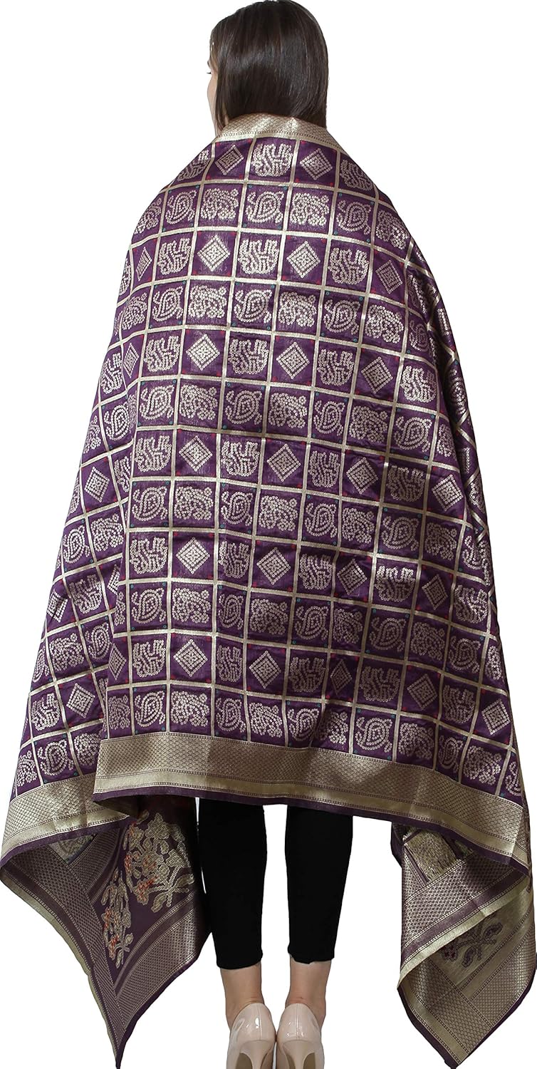 Exotic India Bandhani Gharchola Dupatta with Zari Weave and Brocaded Border - Art Silk - Image 3