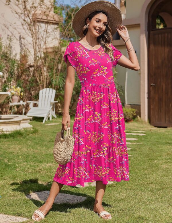 Zeagoo Women Summer Midi A Line Dress Short Sleeve Casual Flowy Tiered Beach Long Sundress with Pockets 2025 Vacation Travel - Image 3