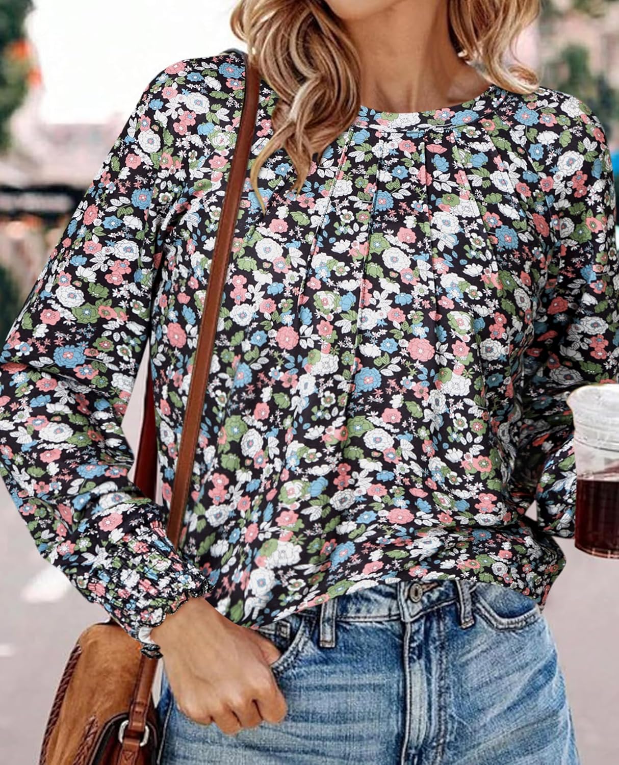 Womens Spring Fashion 2025 Long Sleeve Tunic Tops to Wear with Leggings Crewneck Pleated Shirts Loose Fit Cute Tee - Image 2