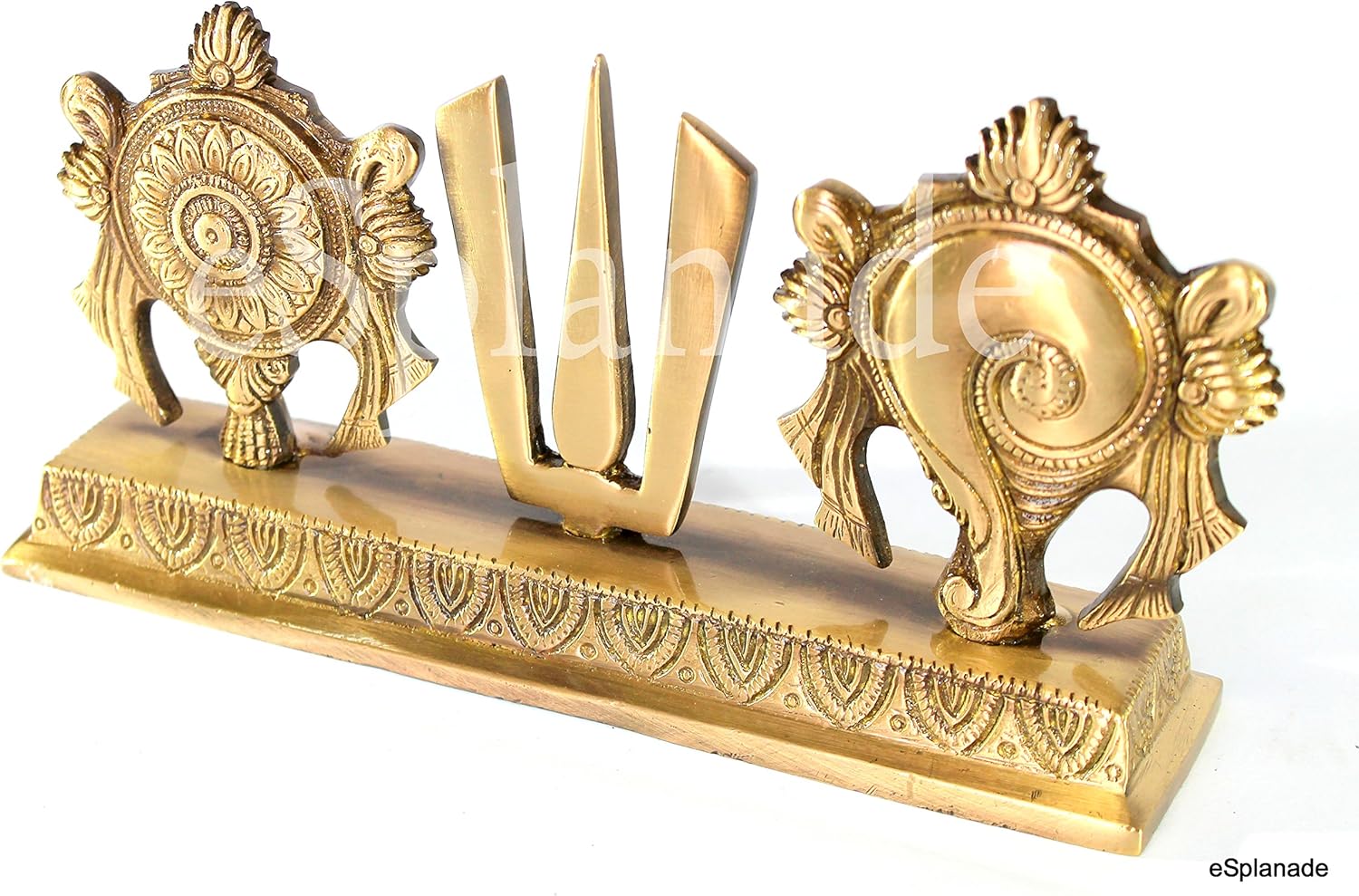 eSplanade Brass Shankh Chakra Namah Showpiece | Shankha Chakra Tilak | Shankha Gada Padma | Padmanabha Swami | Vishnu | Home Decor (8.75 Inches) - Image 4