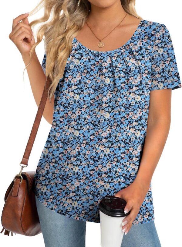 Zeagoo Women's Summer Tunic Tops Short Sleeve Floral Boho Casual T Shirts Pleated Crewneck Flowy Relax Fit Soft Blouses