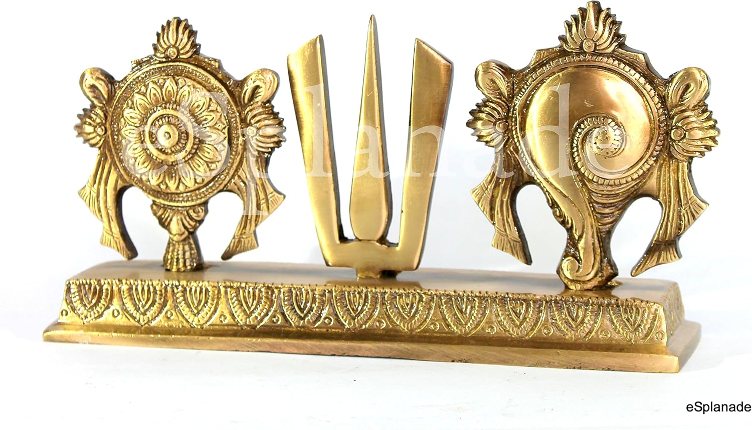 eSplanade Brass Shankh Chakra Namah Showpiece | Shankha Chakra Tilak | Shankha Gada Padma | Padmanabha Swami | Vishnu | Home Decor (8.75 Inches) - Image 3