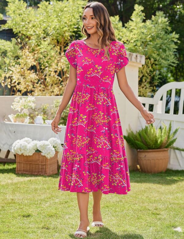 Zeagoo Women Summer Midi A Line Dress Short Sleeve Casual Flowy Tiered Beach Long Sundress with Pockets 2025 Vacation Travel - Image 5