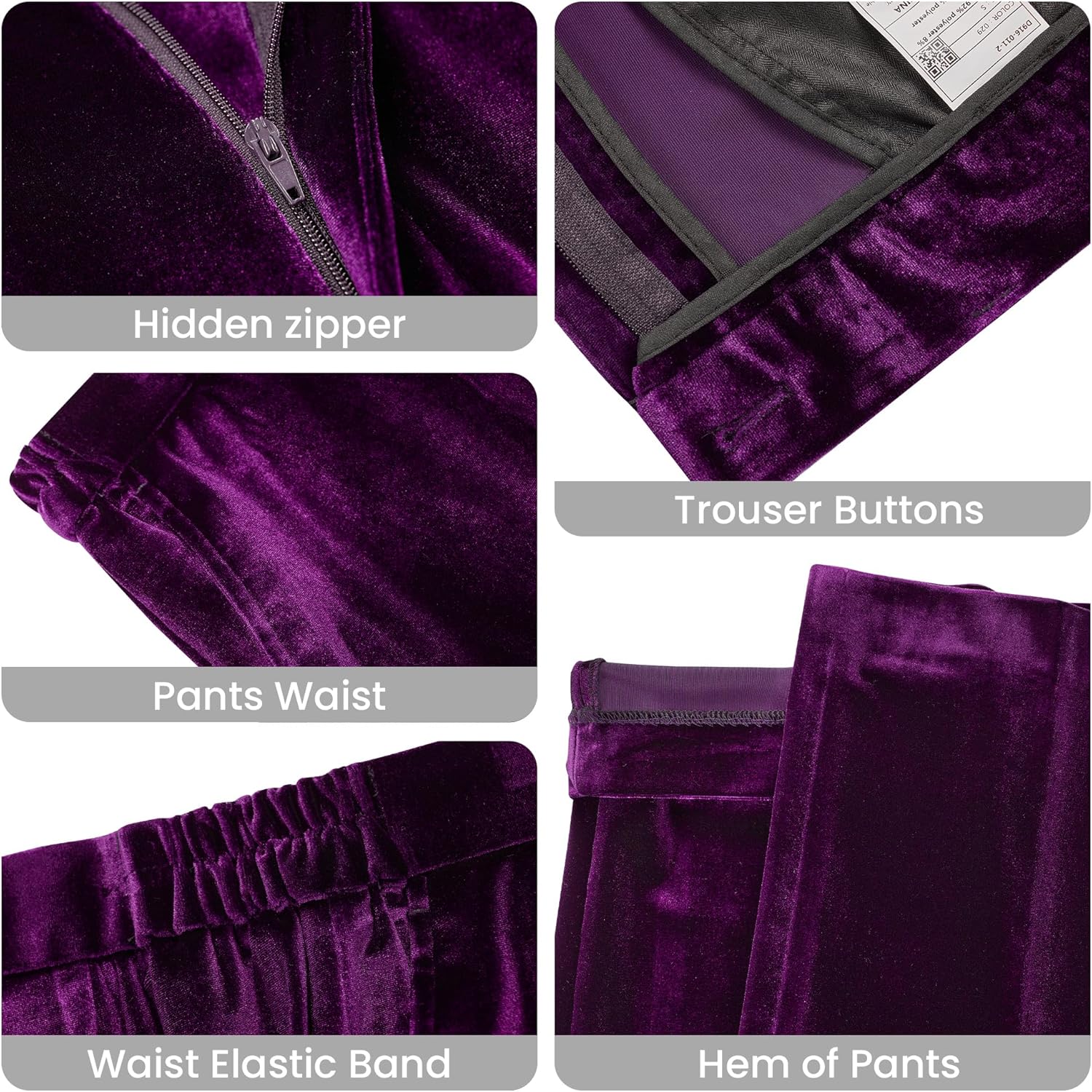 Women's 2 Piece Velvet Suit Notch Lapel One Button Slim Fit Business Party Wedding Tuxedo Blazer Pants Set - Image 3