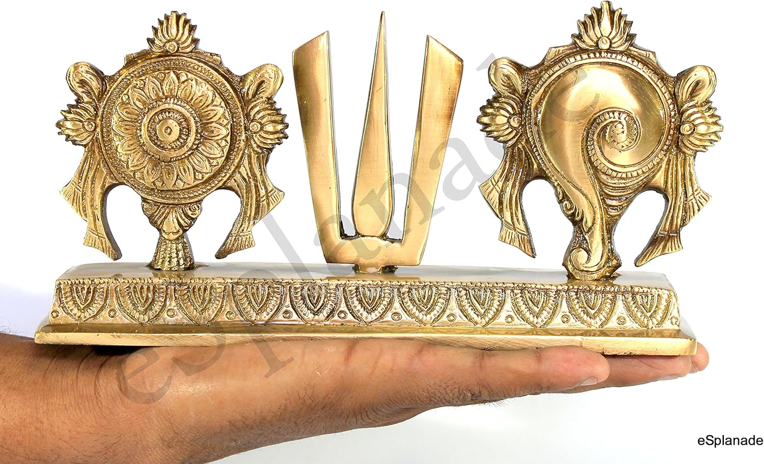 eSplanade Brass Shankh Chakra Namah Showpiece | Shankha Chakra Tilak | Shankha Gada Padma | Padmanabha Swami | Vishnu | Home Decor (8.75 Inches) - Image 6