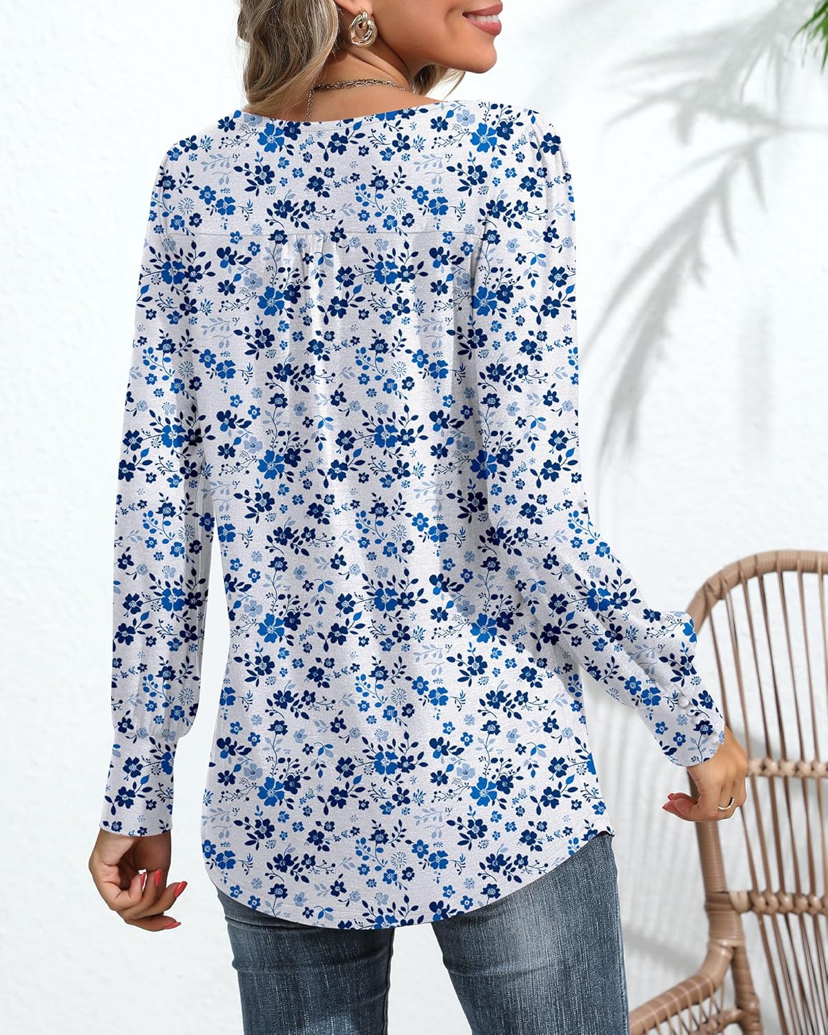 Ficerd Women's Puff Long Sleeve Tunic Tops Pleated Crew Neck Blouses Dressy Casual Loose Fit Winter and Spring Shirts - Image 2