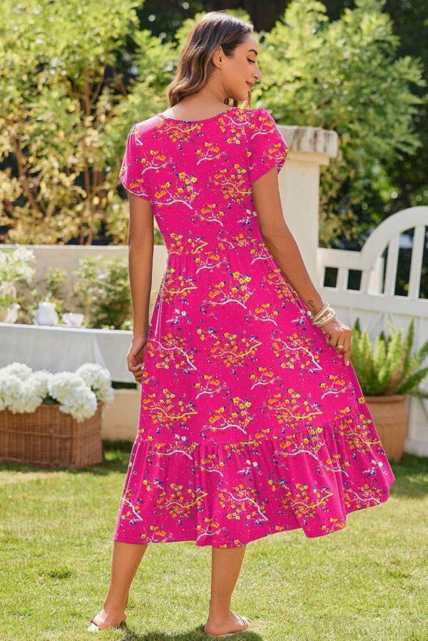 Zeagoo Women Summer Midi A Line Dress Short Sleeve Casual Flowy Tiered Beach Long Sundress with Pockets 2025 Vacation Travel - Image 6