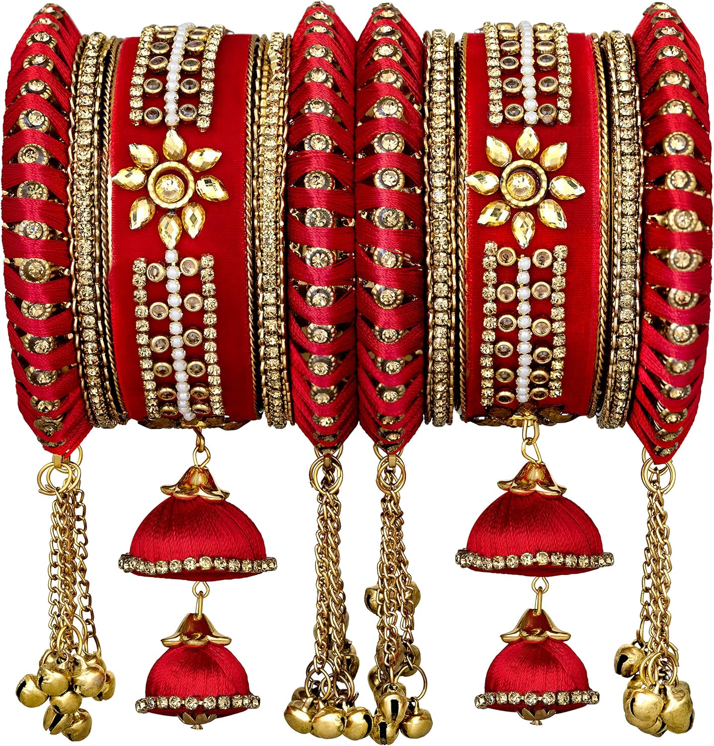 Aheli Wedding Party Designer Velvet Faux Stone Studded Bridal Bangle Set Chuda with Hangings Indian Traditional Ethnic Fashion Jewelry Gift for Women