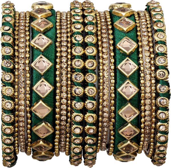 Aheli Matching Floral Kundan Silk Thread Chuda Chura Bangle Set Indian Traditional Bridal Fashion Jewelry Gift for Women - Image 7