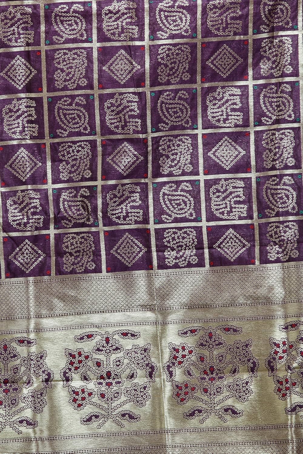 Exotic India Bandhani Gharchola Dupatta with Zari Weave and Brocaded Border - Art Silk - Image 4