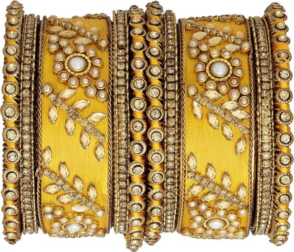 Aheli Traditional Wedding Designer Silk Thread Faux Stone Studded Bridal Bangle Set Chuda Indian Ethnic Bollywood Fashion Jewelry Gift for Women Blue - Image 7
