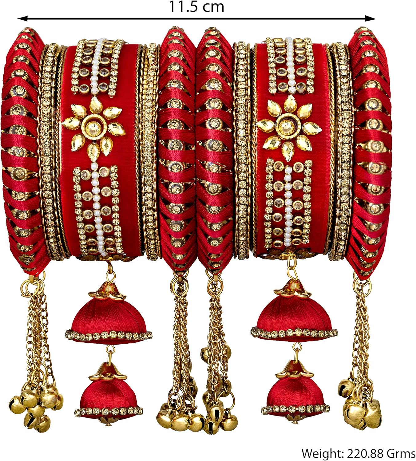 Aheli Wedding Party Designer Velvet Faux Stone Studded Bridal Bangle Set Chuda with Hangings Indian Traditional Ethnic Fashion Jewelry Gift for Women - Image 3