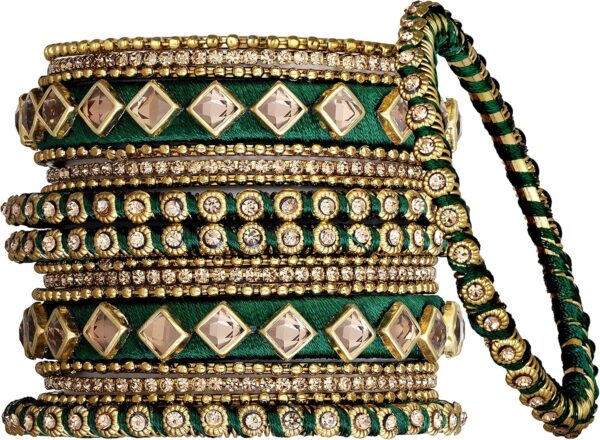 Aheli Matching Floral Kundan Silk Thread Chuda Chura Bangle Set Indian Traditional Bridal Fashion Jewelry Gift for Women - Image 8